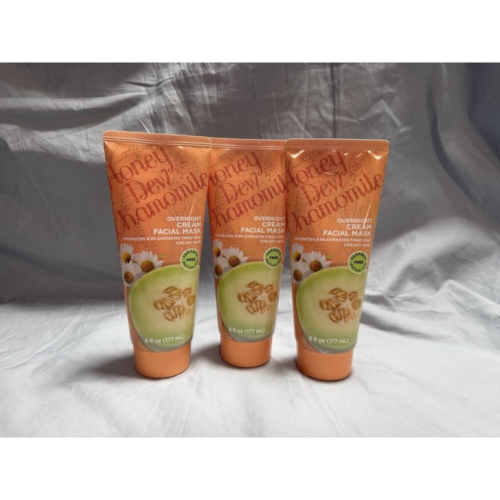 3 Honeydew And Chamomile Overnight Cream Facial Mask 6 oz. For Dry & Tired Skin.